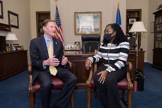 U.S. Senator Richard Blumenthal (D-CT), a member of the Senate Judiciary Committee, met with President Biden’s nominee to serve on the Supreme Court, Judge Ketanji Brown Jackson. Judge Jackson currently serves on the United States Court of Appeals for the District of Columbia Circuit.